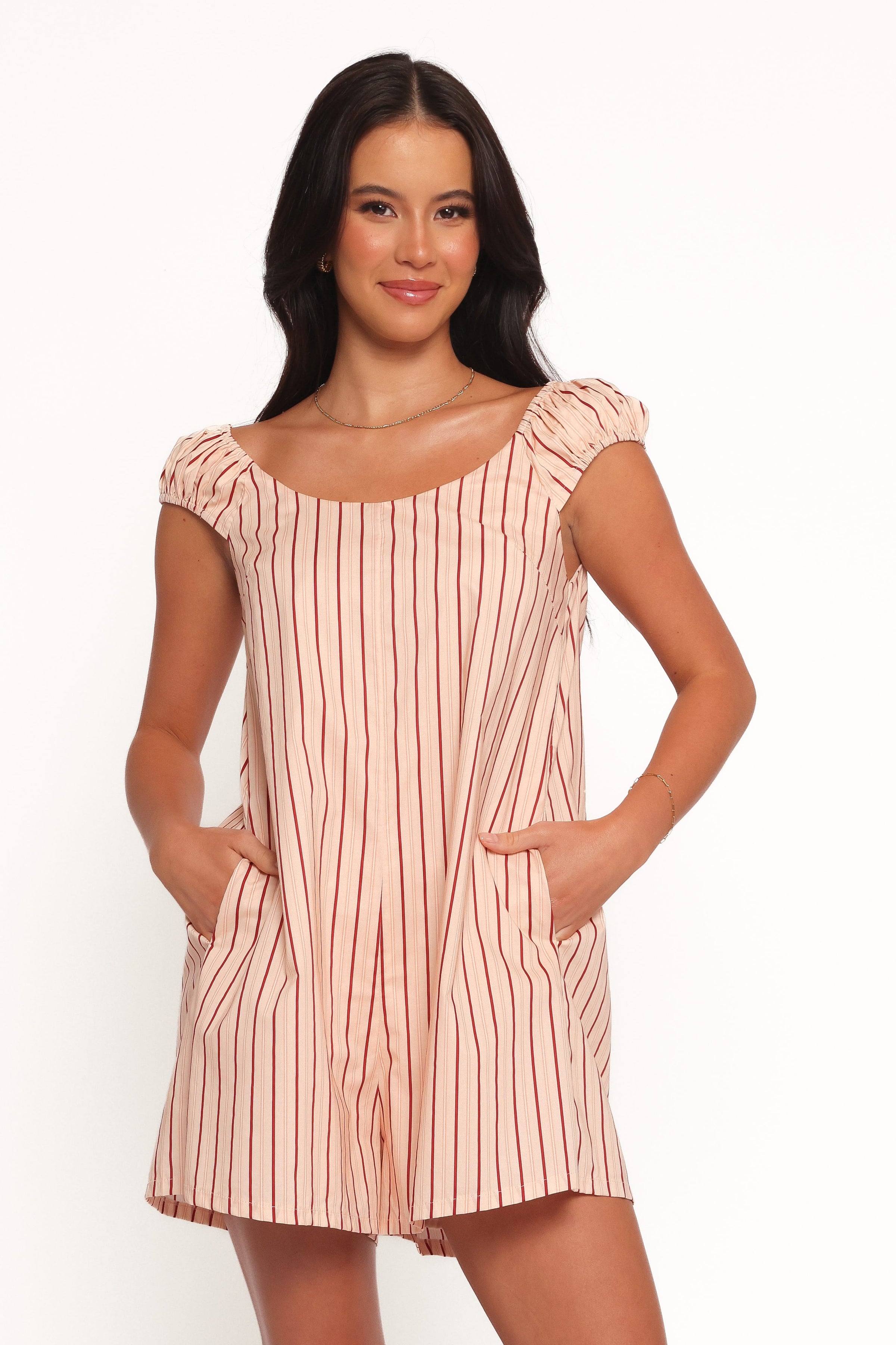 Petal and Pup USA PLAYSUITS Scobbie Romper - Pink Stripe (Hold for Rack)