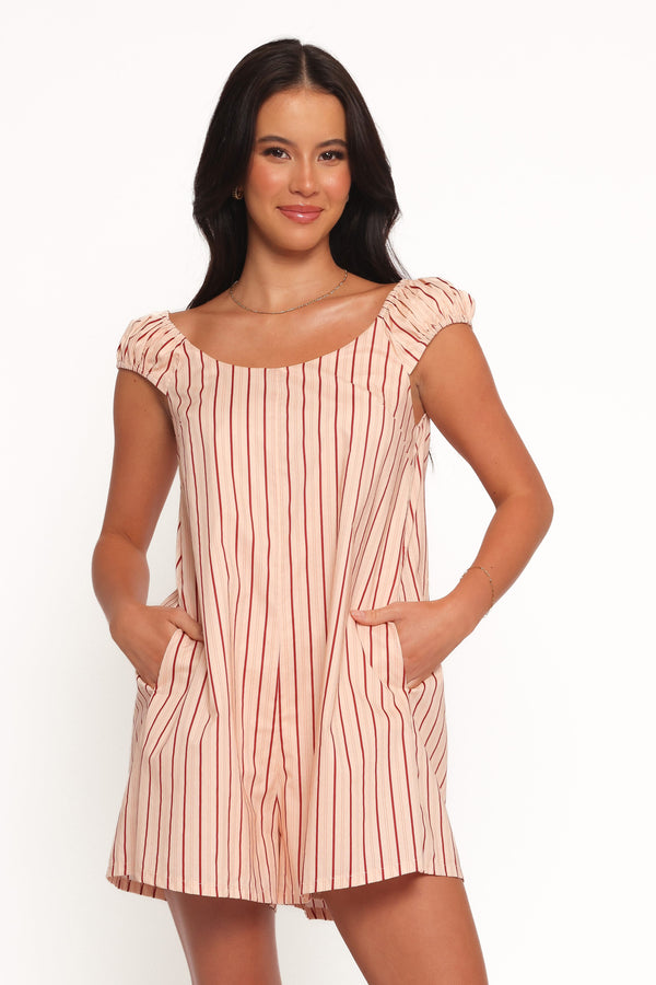 Petal and Pup USA PLAYSUITS Scobbie Romper - Pink Stripe (Hold for Rack)