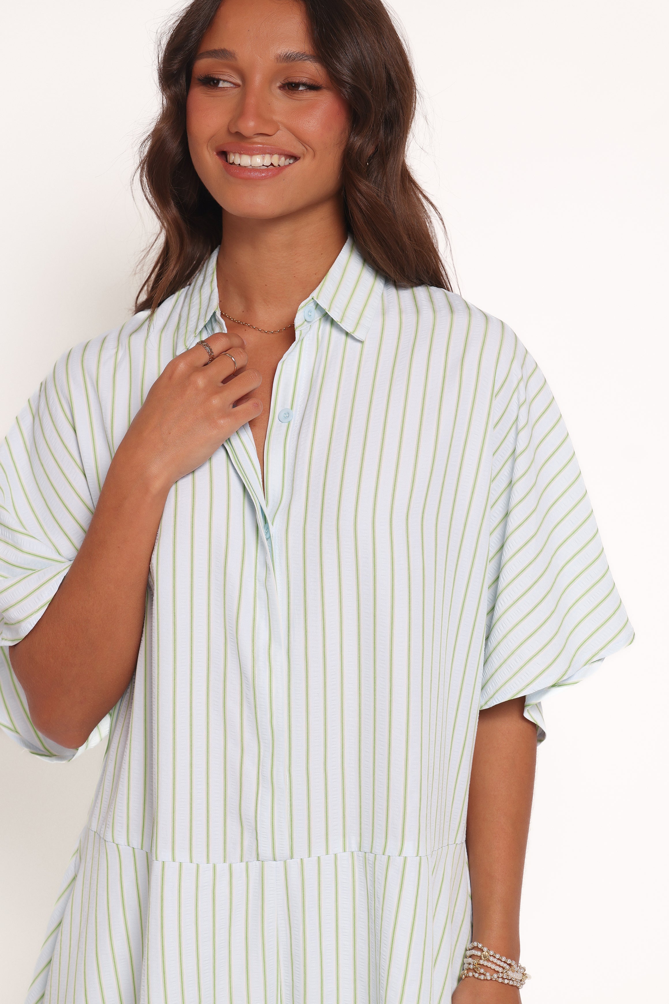 Petal and Pup USA PLAYSUITS Sebastian Romper - Green Blue Stripe