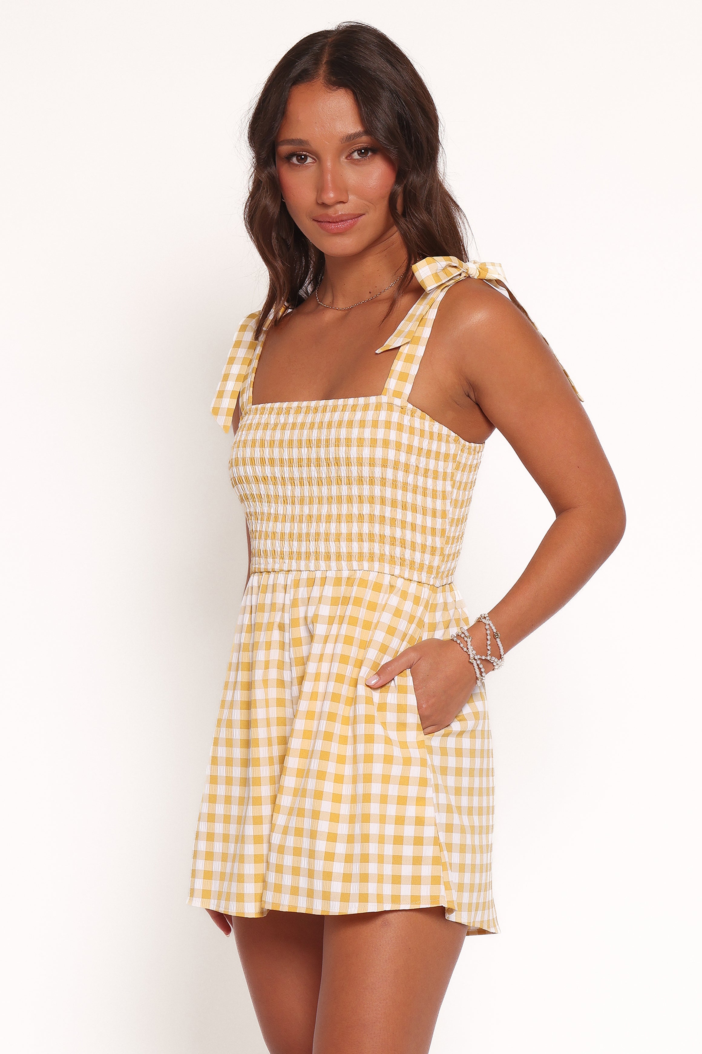 Petal and Pup USA PLAYSUITS Simo Romper - Yellow Gingham
