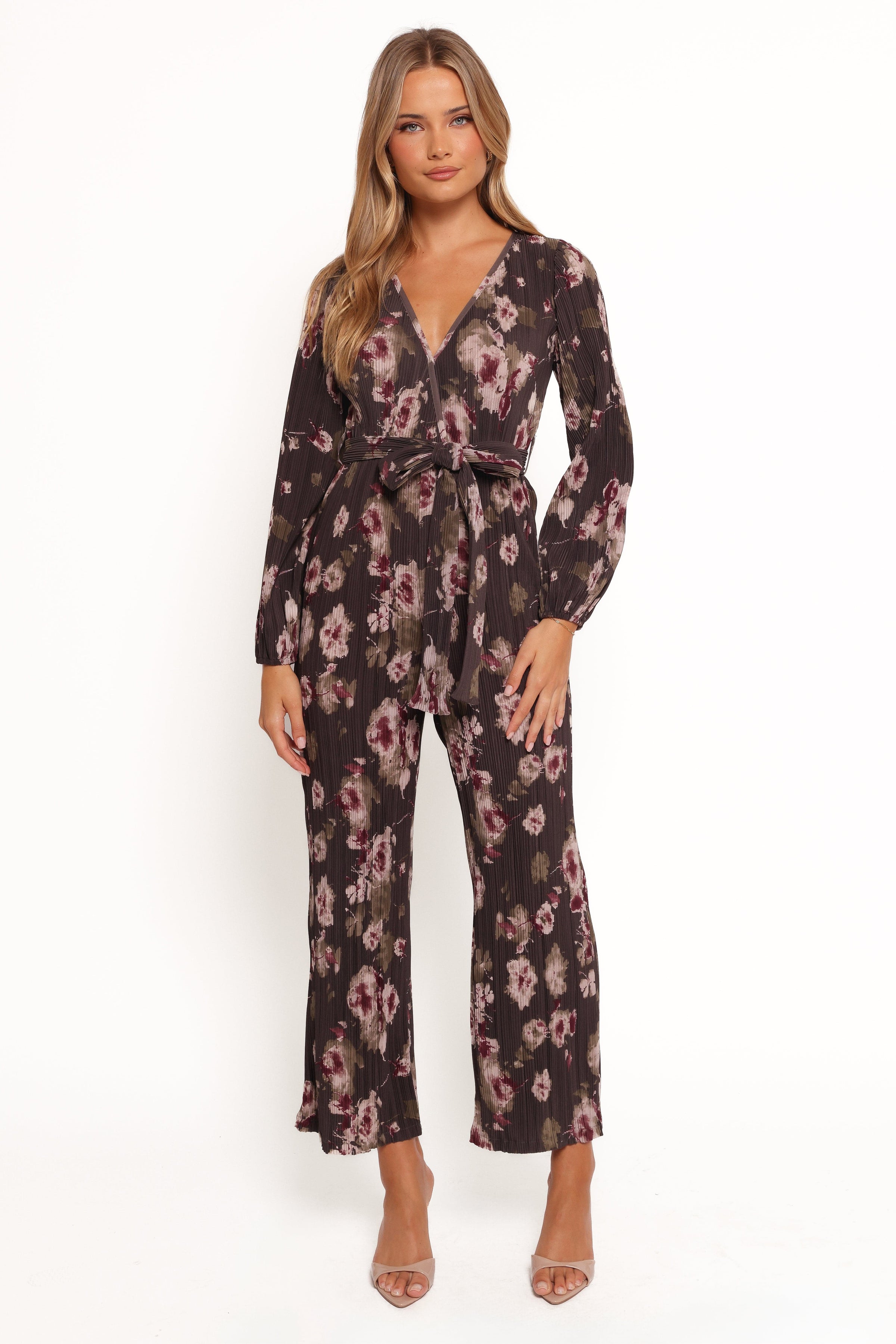 Petal and Pup USA PLAYSUITS Solange Plisse Jumpsuit - Steel Grey Floral