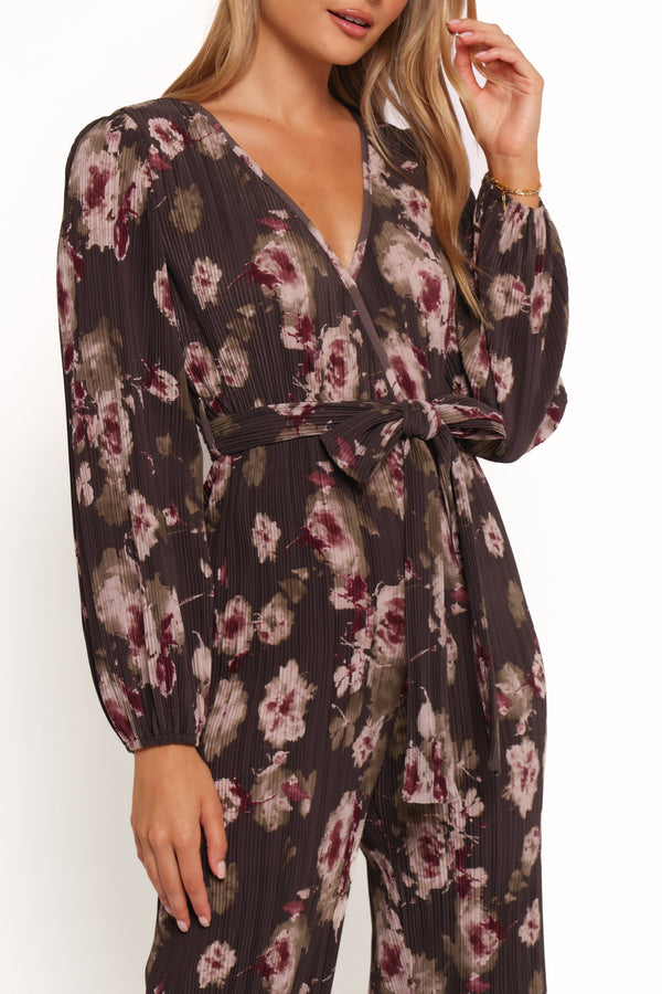 Petal and Pup USA PLAYSUITS Solange Plisse Jumpsuit - Steel Grey Floral