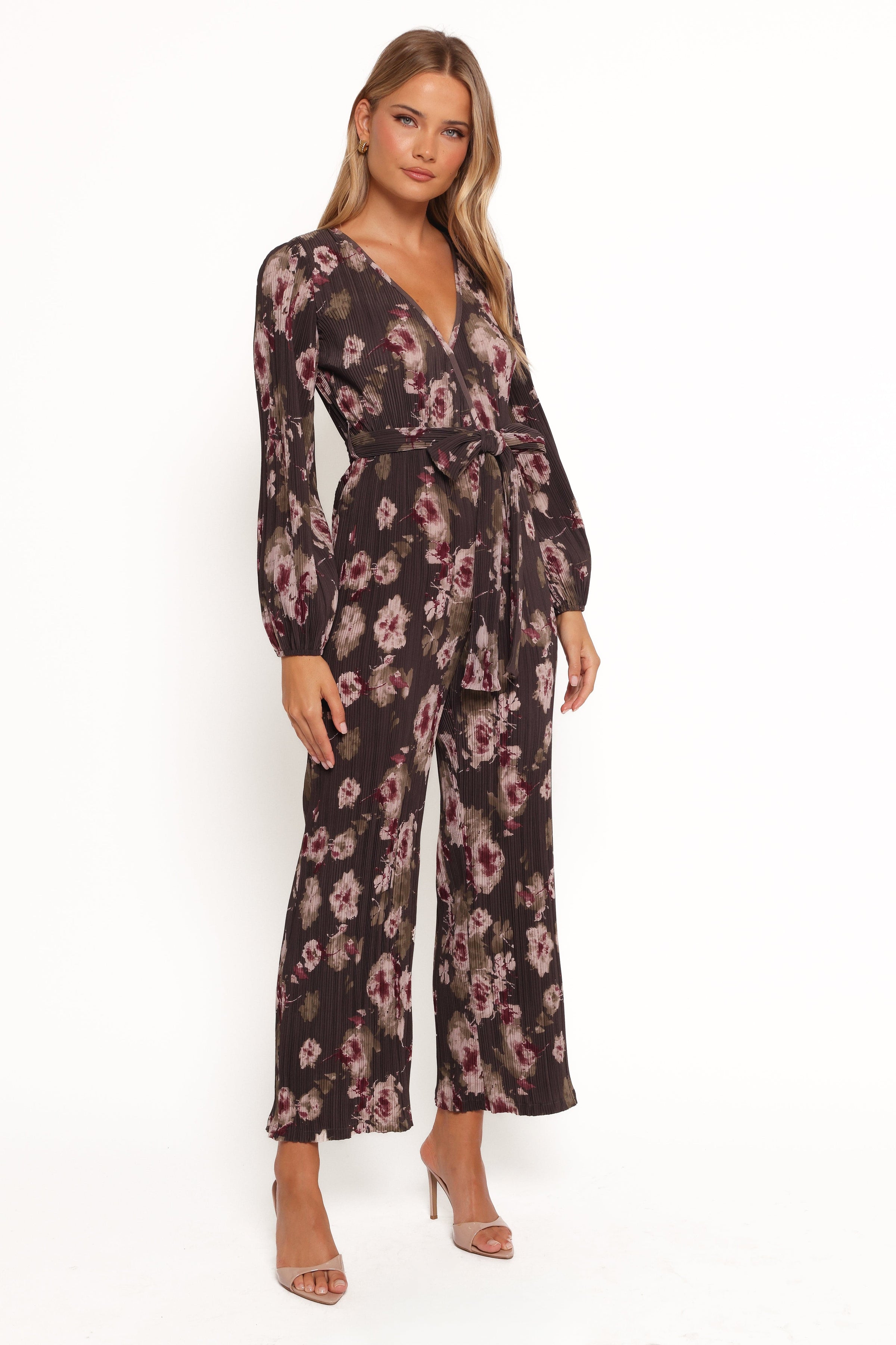 Petal and Pup USA PLAYSUITS Solange Plisse Jumpsuit - Steel Grey Floral