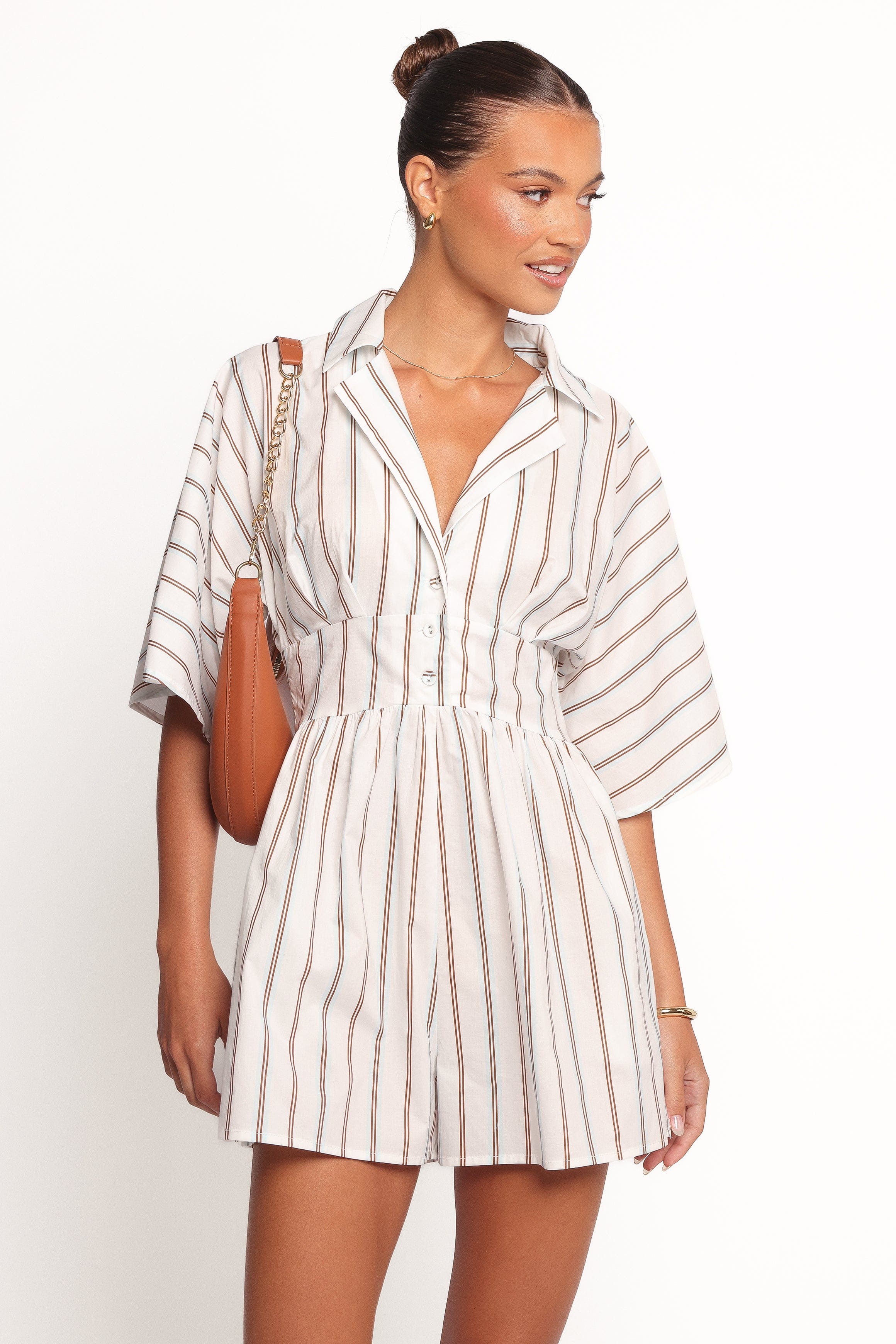Petal and Pup USA PLAYSUITS Sonyalle Romper - Blue Brown Stripe (Hold for Rack)