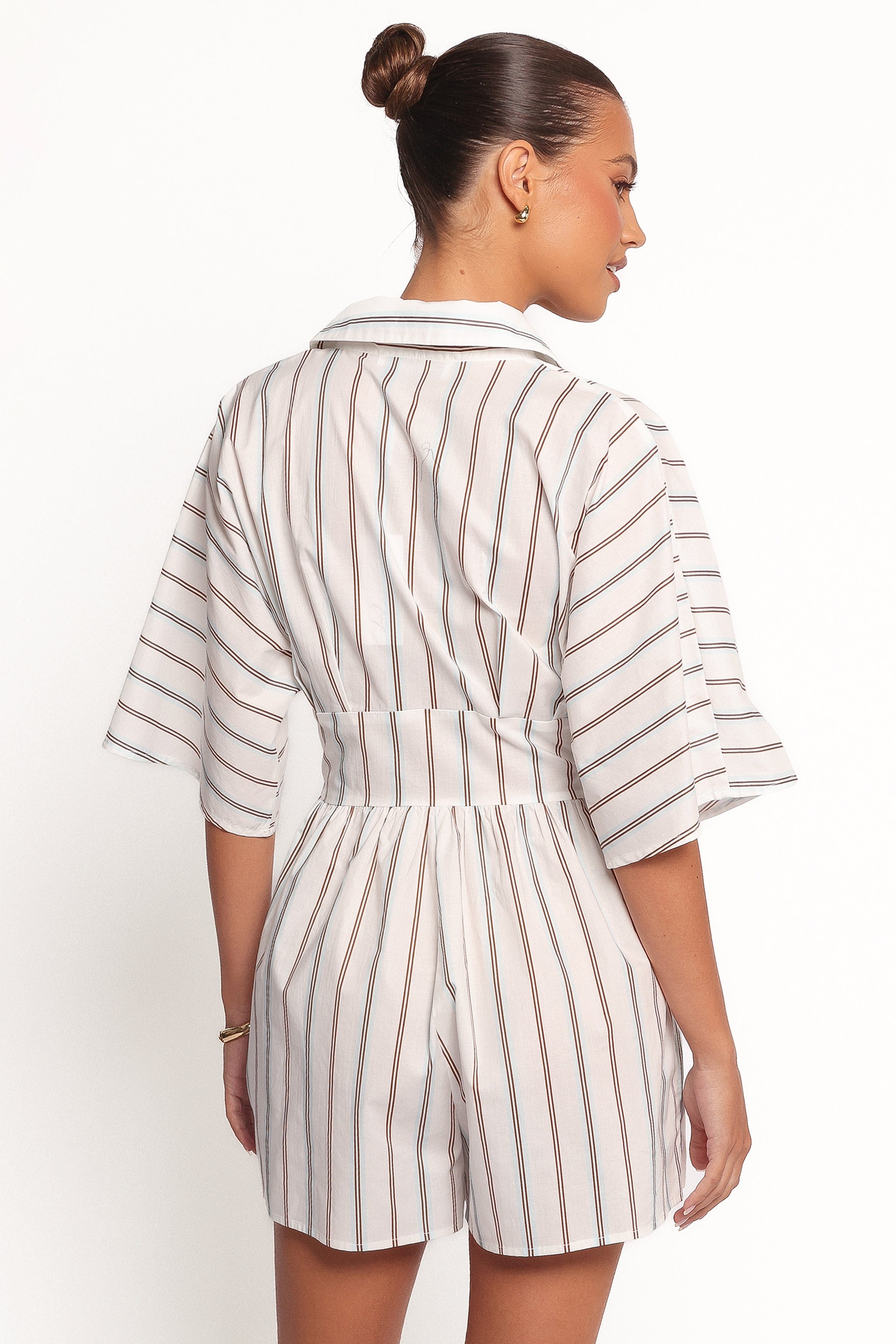 Petal and Pup USA PLAYSUITS Sonyalle Romper - Blue Brown Stripe (Hold for Rack)