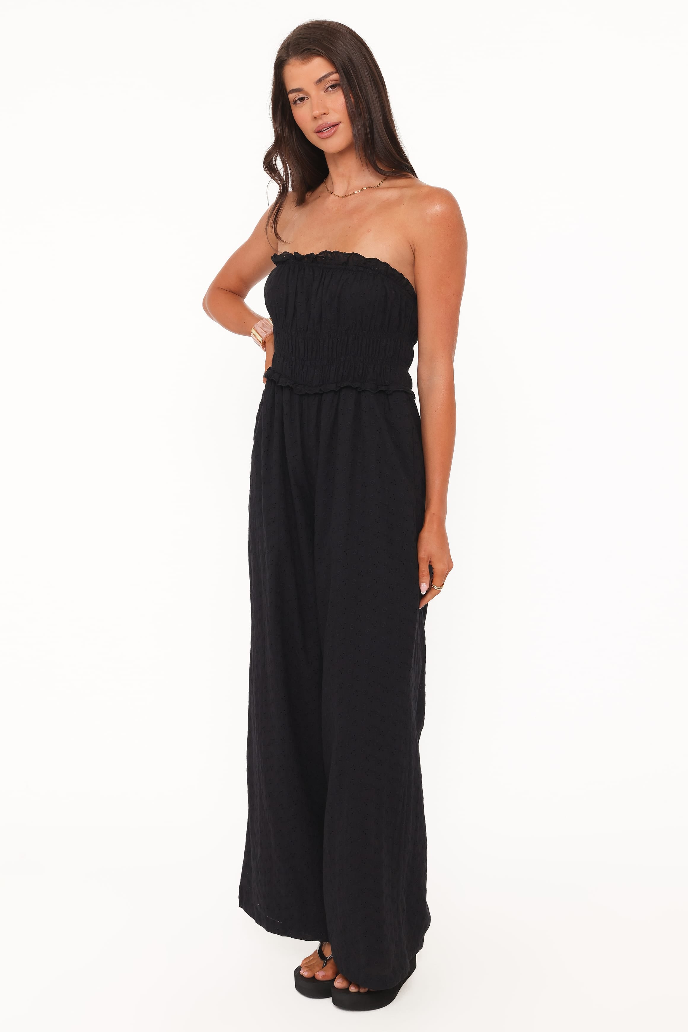 Petal and Pup USA PLAYSUITS Yulissa Strapless Jumpsuit - Black Broderie