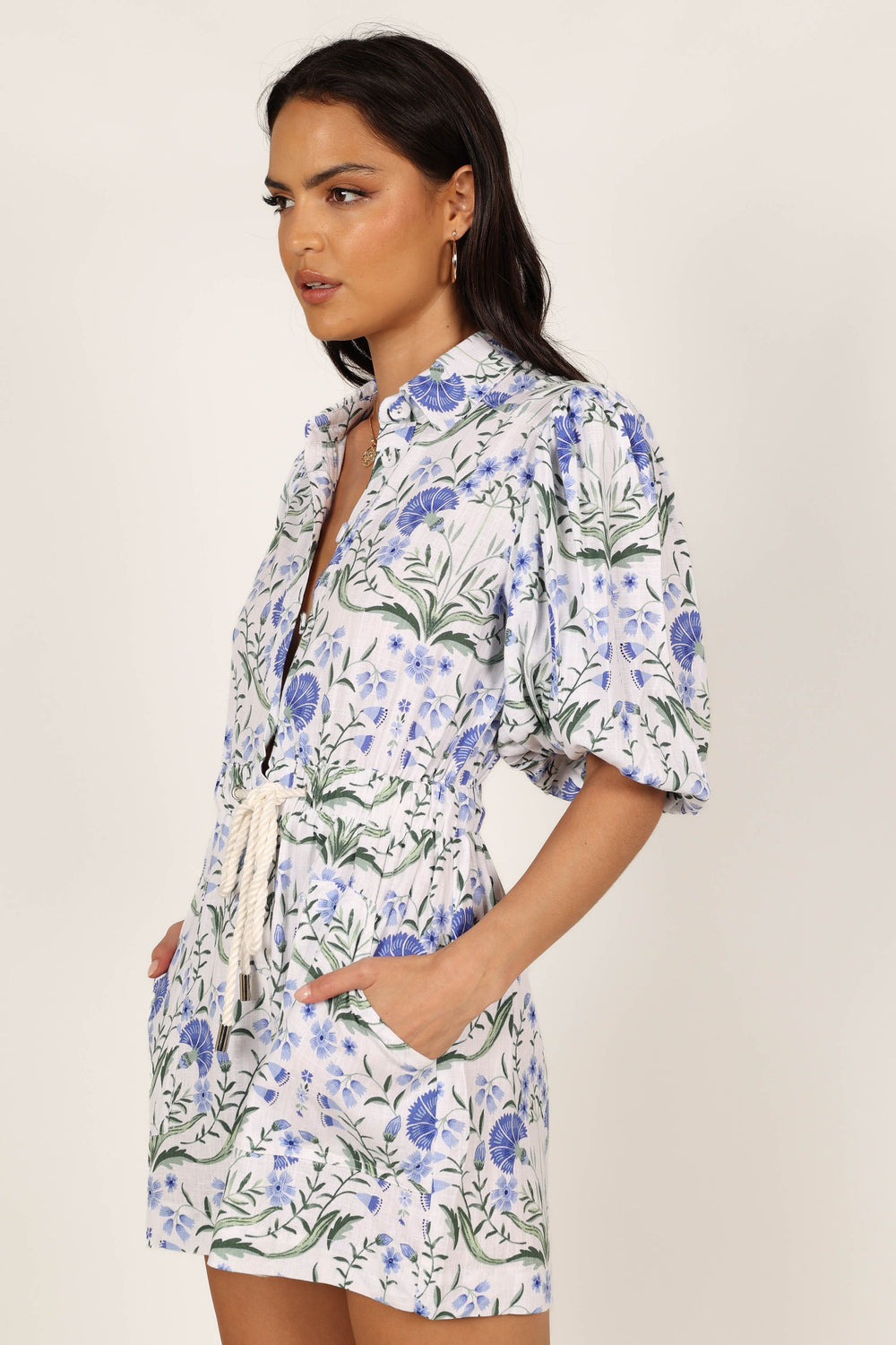 Petal and Pup USA Rompers Annie Linen Romper - Blue Floral