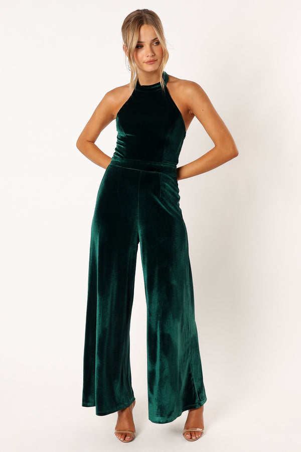 Petal and Pup USA Rompers Aria Velvet Jumpsuit - Emerald