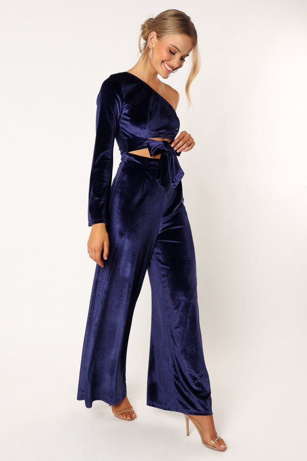 Petal and Pup USA Rompers Avery Velvet Jumpsuit - Sapphire