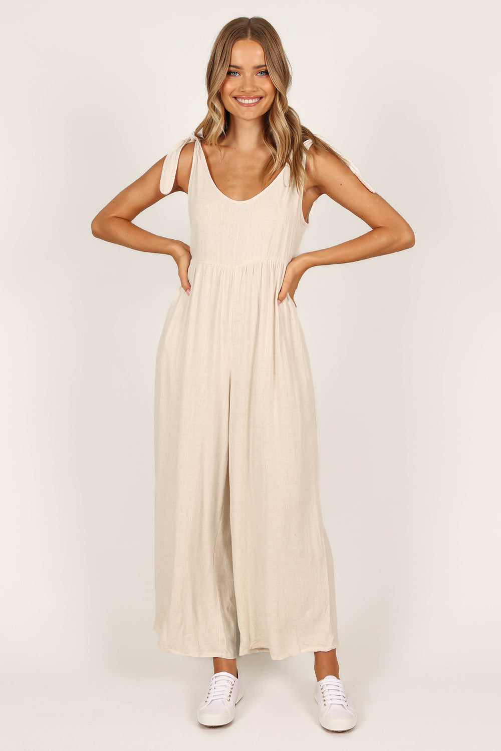 ASOS DESIGN Tall wide leg pants with linen in oatmeal