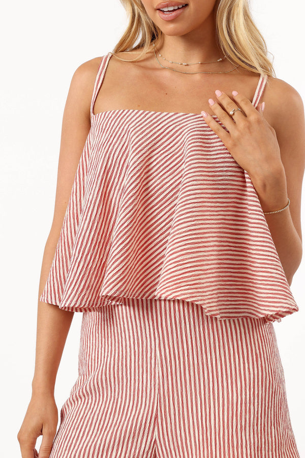 Petal and Pup USA Rompers Cambria Romper - Cream Red Stripe