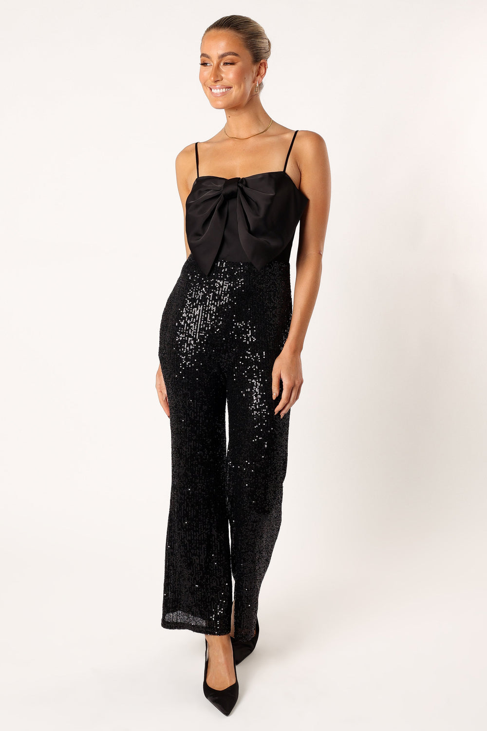 SEQUIN JOGGER JUMPSUIT in Black