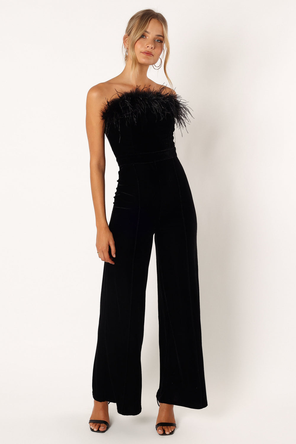 Petal and Pup USA Rompers Donatella Feather Trim Jumpsuit - Black