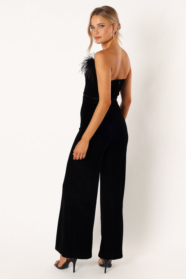 Petal and Pup USA Rompers Donatella Feather Trim Jumpsuit - Black