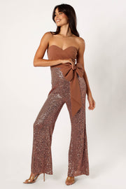 Petal and Pup USA Rompers Jacquelin Bow Waist Sequin Jumpsuit - Tan