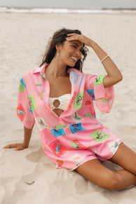 Petal and Pup USA Rompers Kellie Romper - Pink Stamp Print