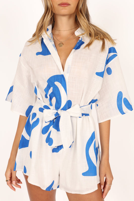 Kellie Romper - White/Blue - Petal & Pup USA