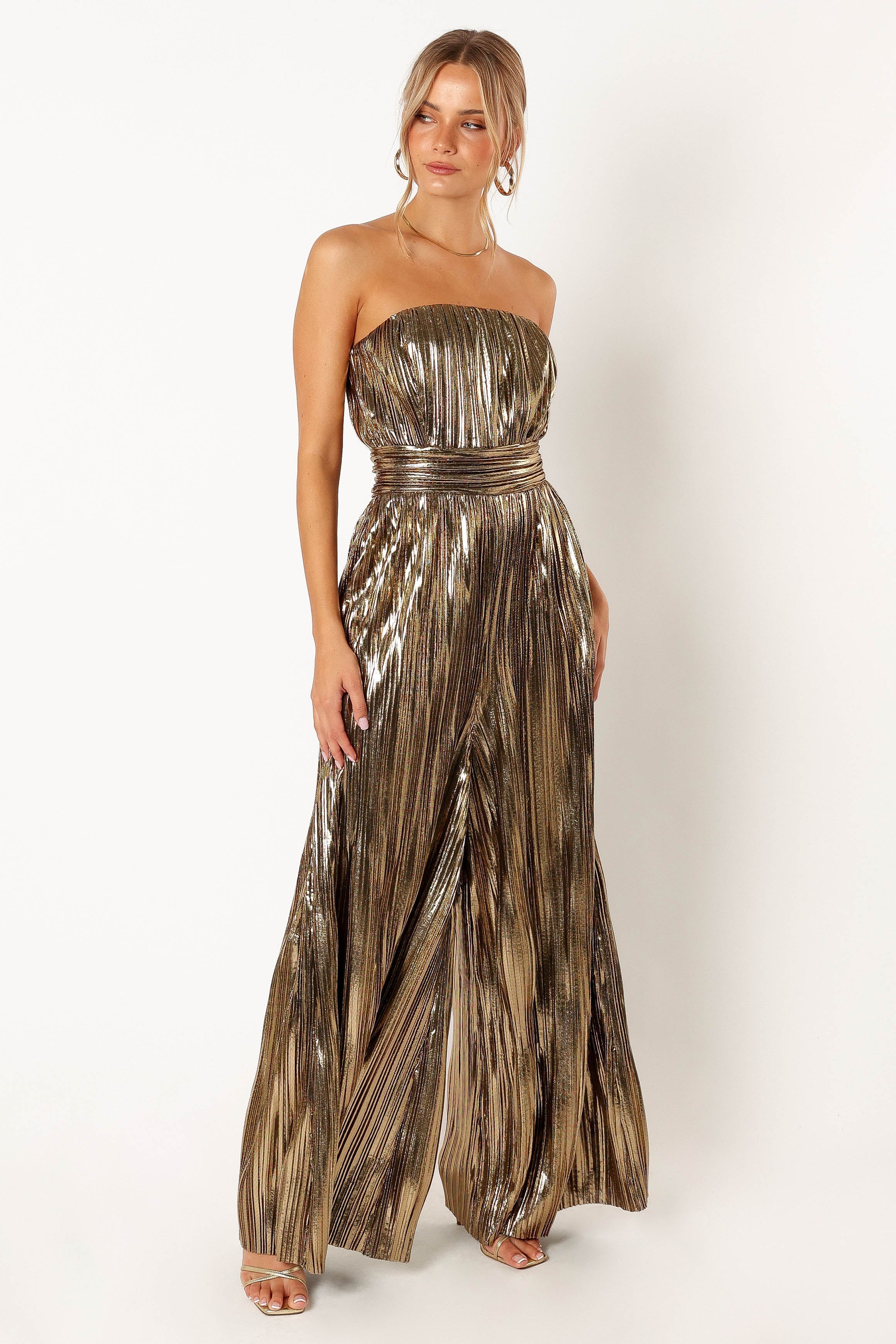 Gold fashion pleated jumpsuit