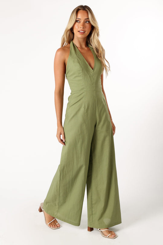 Kourtney Halterneck Jumpsuit - Olive - Petal & Pup USA