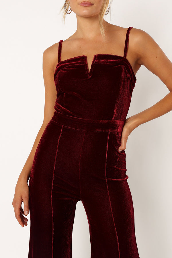 Petal and Pup USA Rompers Lexie Velvet Jumpsuit - Burgundy