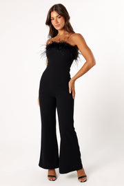 Petal and Pup USA Rompers Louise Feather Trim Jumpsuit - Black