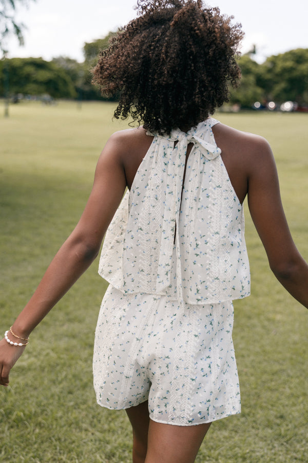 Petal and Pup USA Rompers Mindy Halterneck Romper - Blue Floral