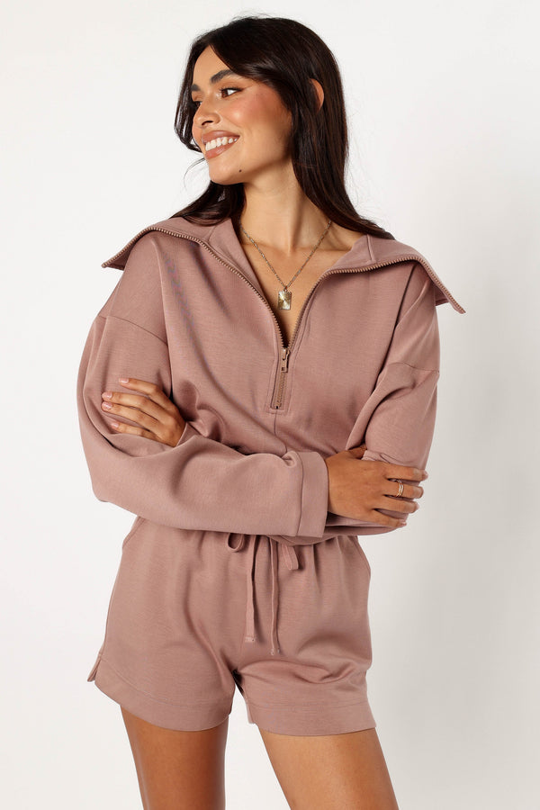 Petal and Pup USA Rompers Peri Sweater Romper - Mocha