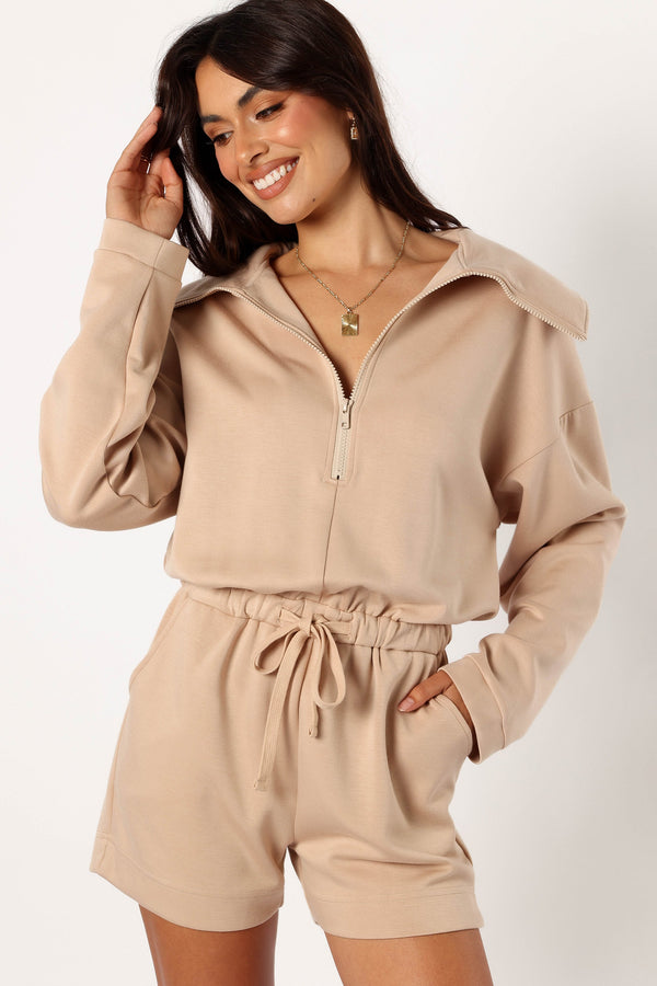 Petal and Pup USA Rompers Peri Sweater Romper - Tan