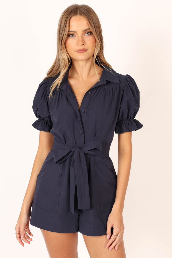 Petal and Pup USA Rompers Riley Waist Tie Romper - Navy