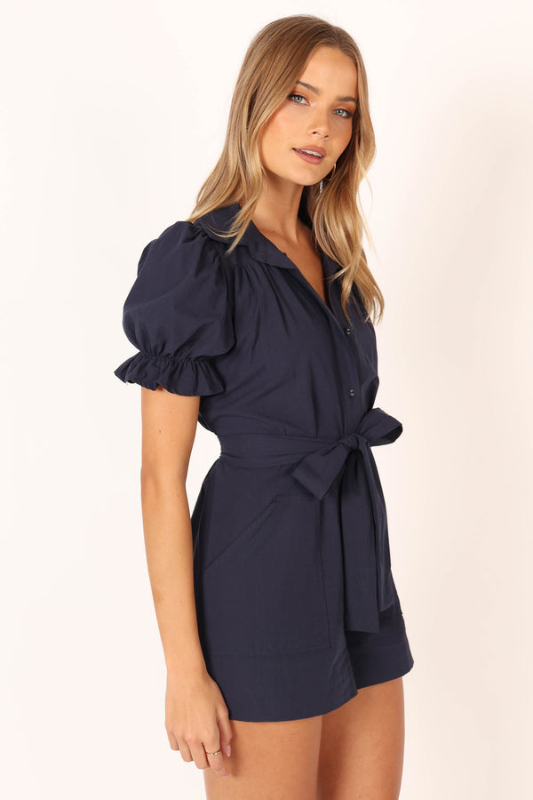 Petal and Pup USA Rompers Riley Waist Tie Romper - Navy