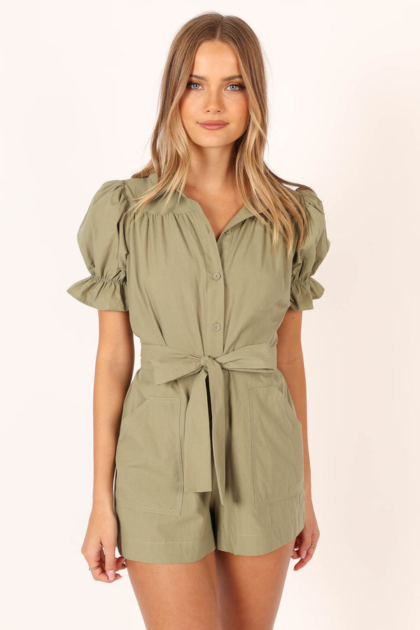 Petal and Pup USA Rompers Riley Waist Tie Romper - Olive