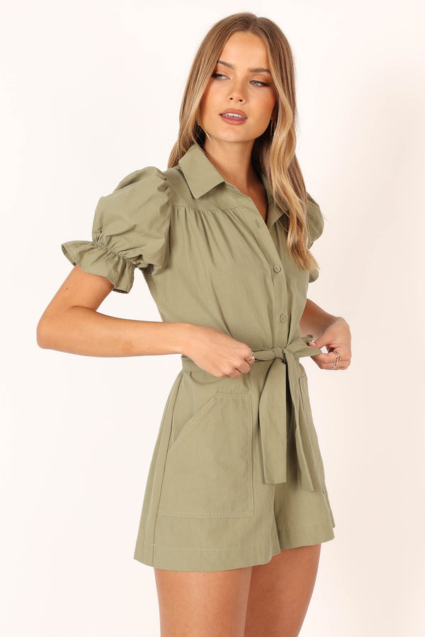 Petal and Pup USA Rompers Riley Waist Tie Romper - Olive