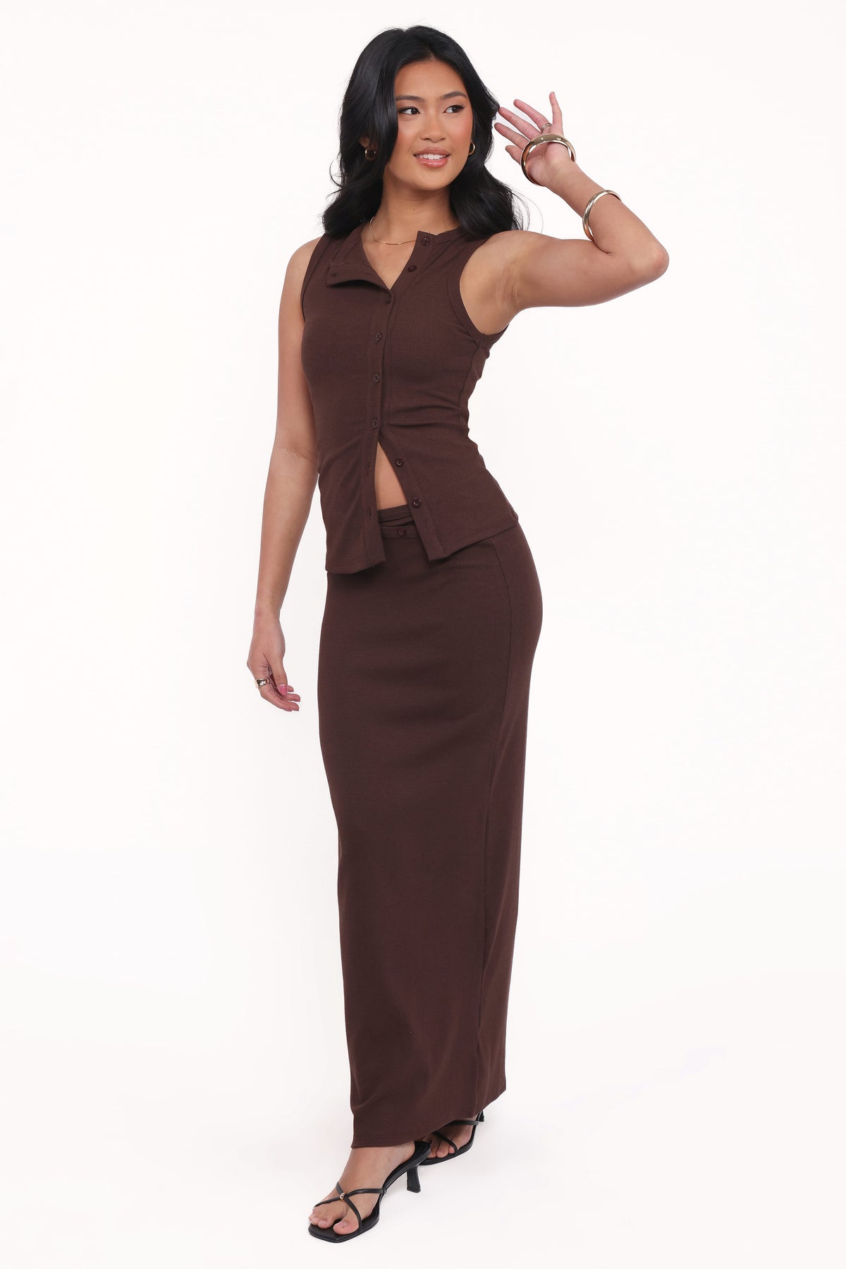 brown two piece dress Petal and Pup Women's Adeline Set Do Not Bleach RP01F6546MR34 Silk Laundry Black 90s Color:Storm