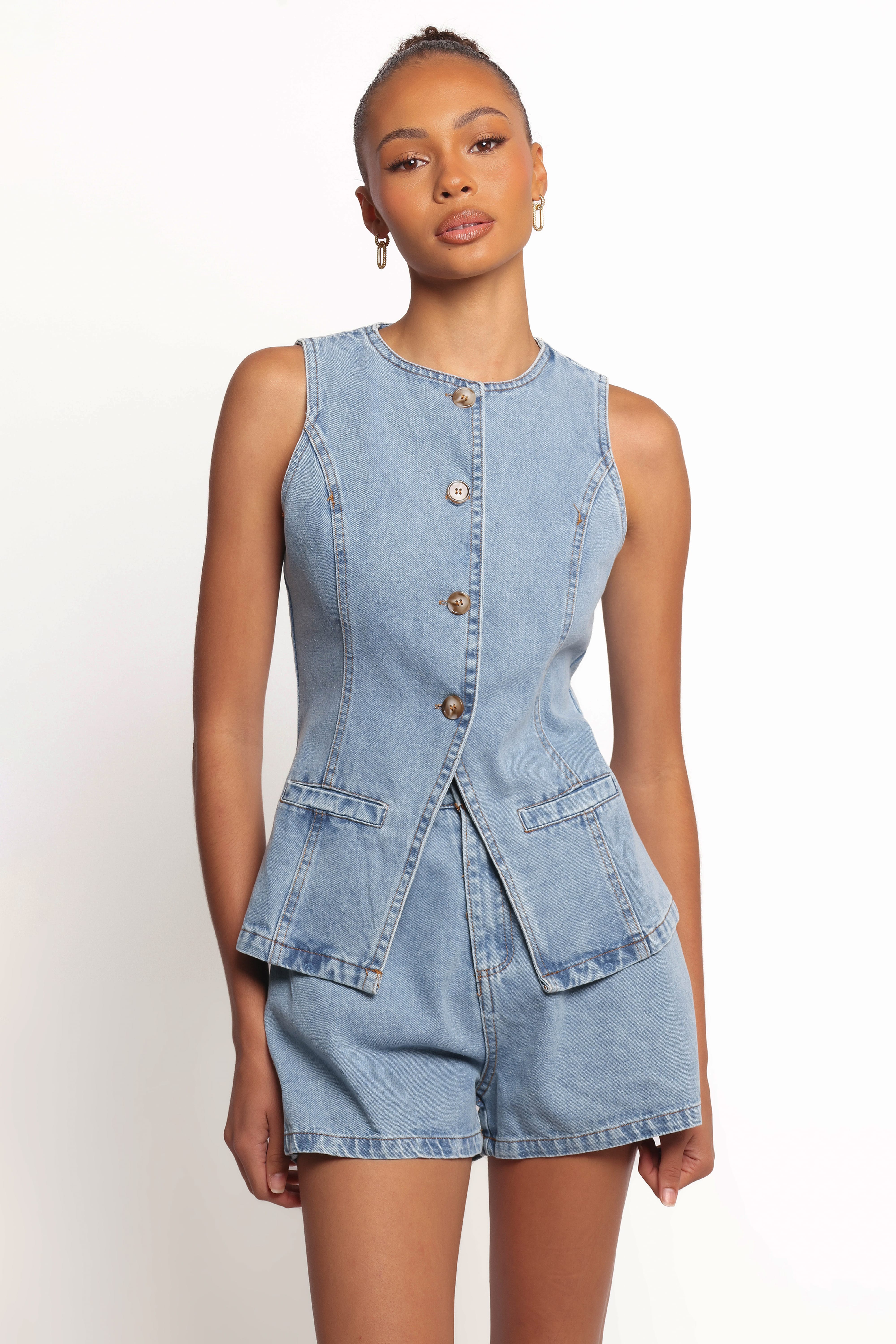 Almana Denim Short Set - Medium Blue | Petal & Pup USA