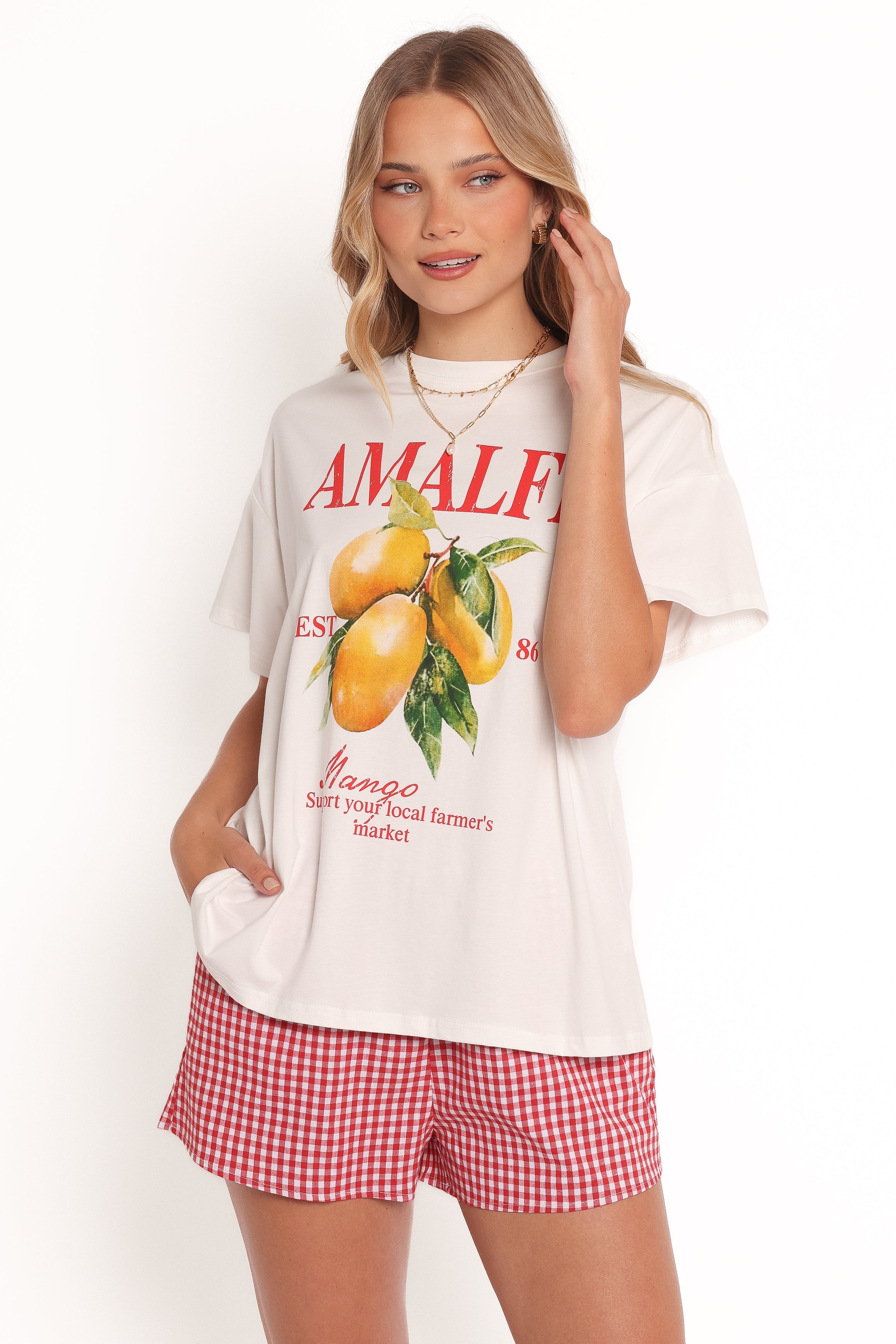Petal and Pup USA SETS Amalfi Tee Set - Gingham Mango