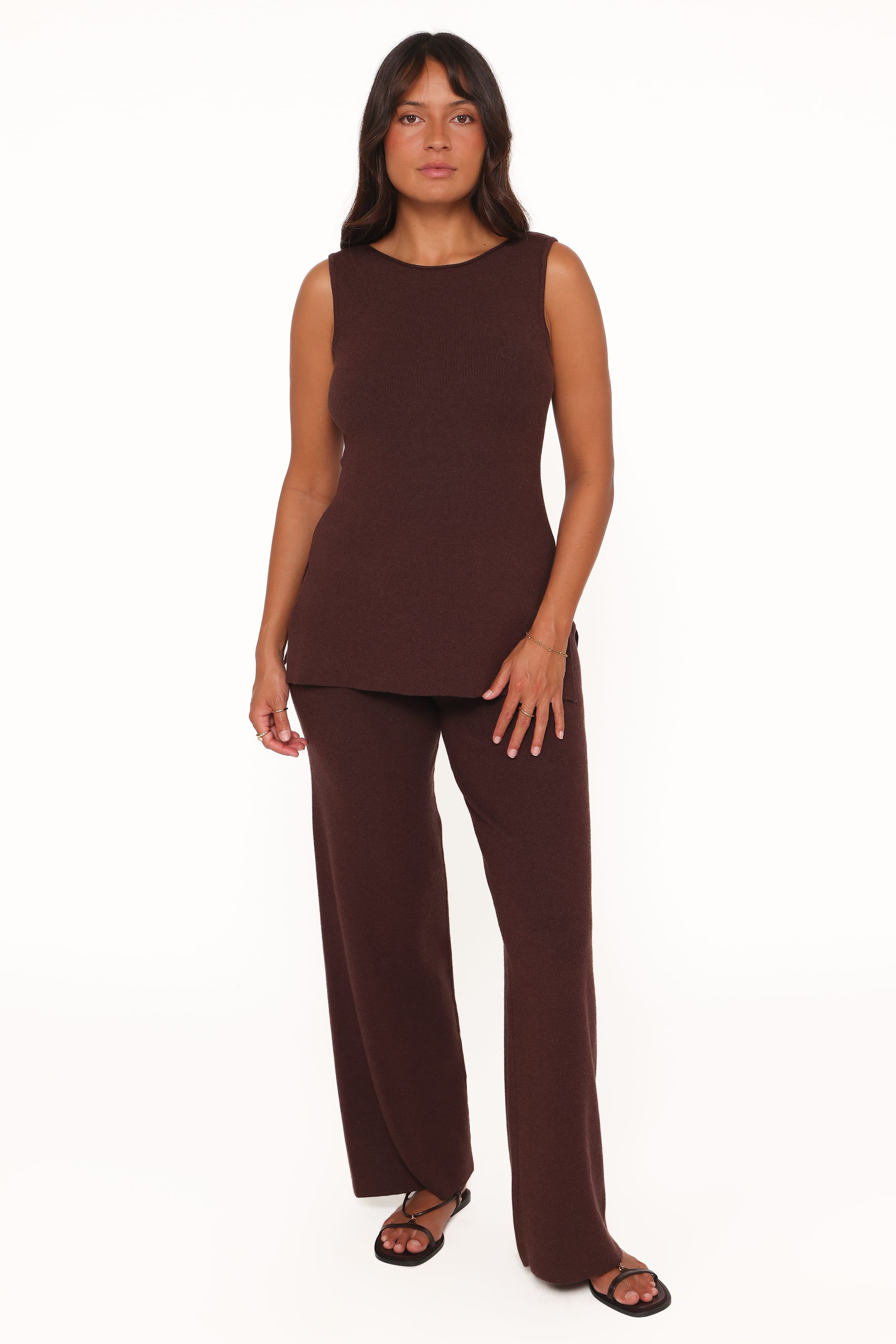 Petal and Pup USA SETS Beth Knitted Pant Set - Chocolate