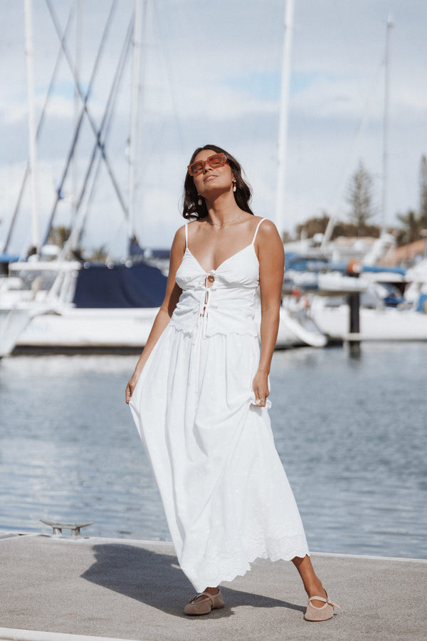 Kye Midi Skirt - White Broderie