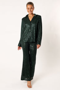 Petal and Pup USA SETS Darcy Sequin Two Piece Pant Set - Hunter Green