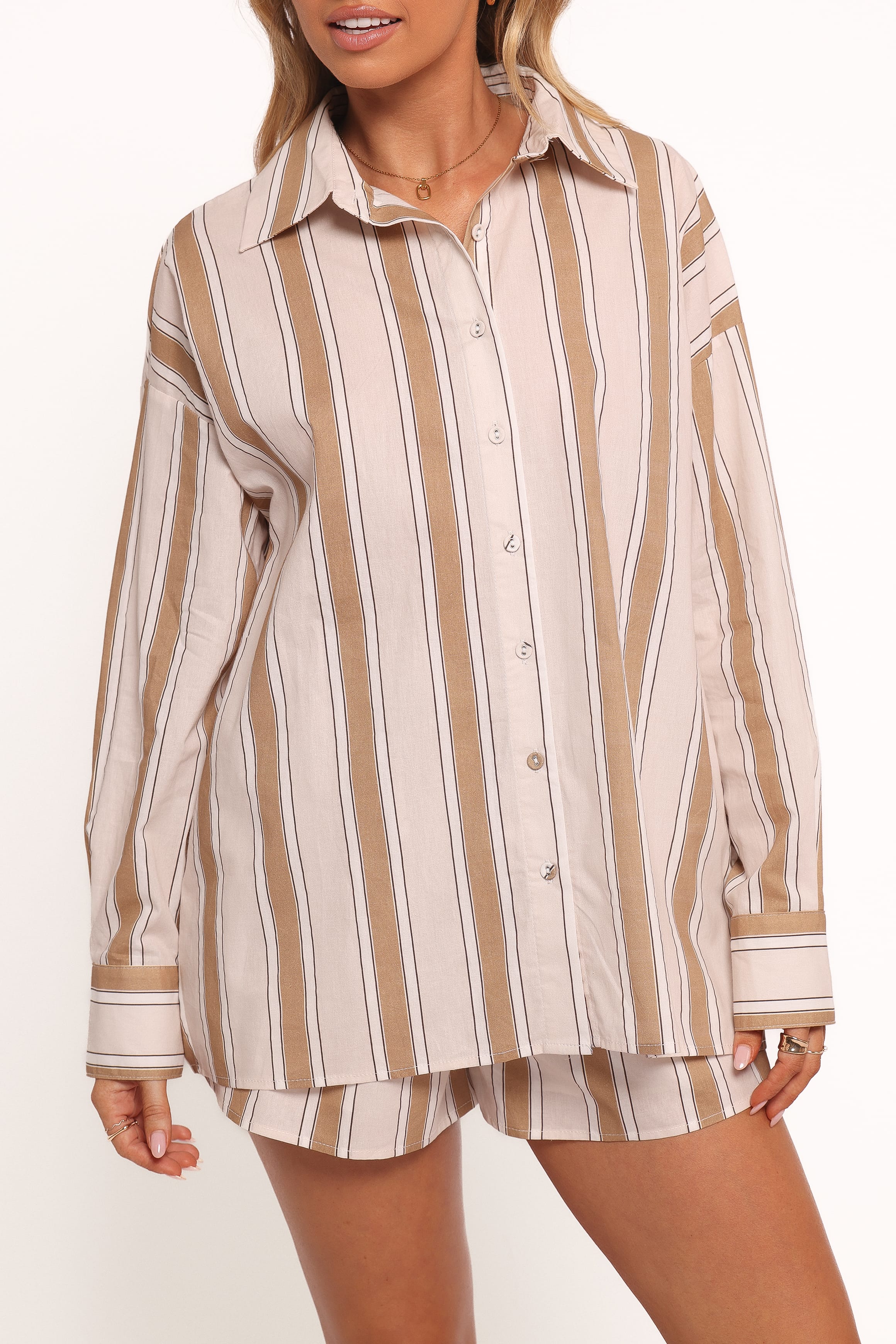 Petal and Pup USA SETS Dean Long Sleeve Short Set - Beige Stripe (Hold for Amazon)