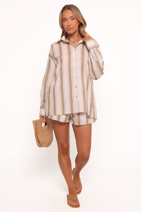 Petal and Pup USA SETS Dean Long Sleeve Short Set - Beige Stripe (Hold for Amazon)