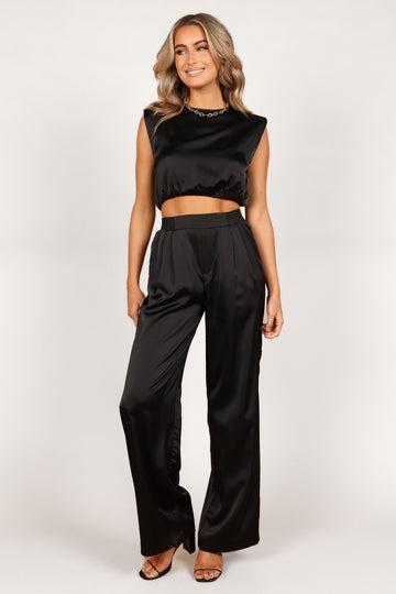 Elia Crop Top and Palazzo Pant Set - Black - Petal & Pup USA