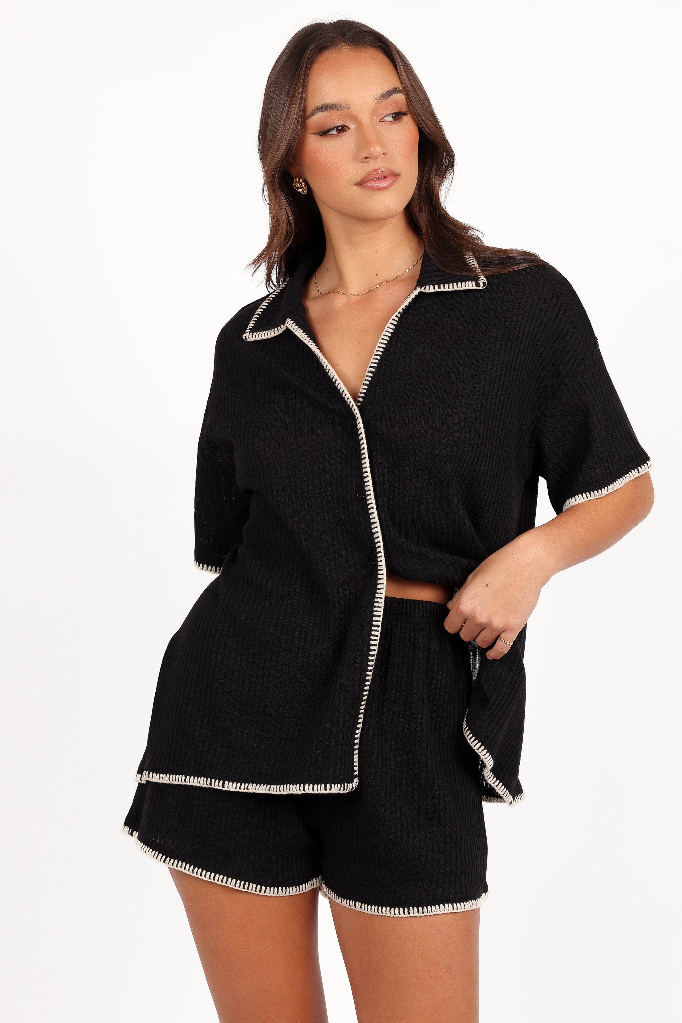 Essen Knit Shirt Set - Black Cream | Petal & Pup USA