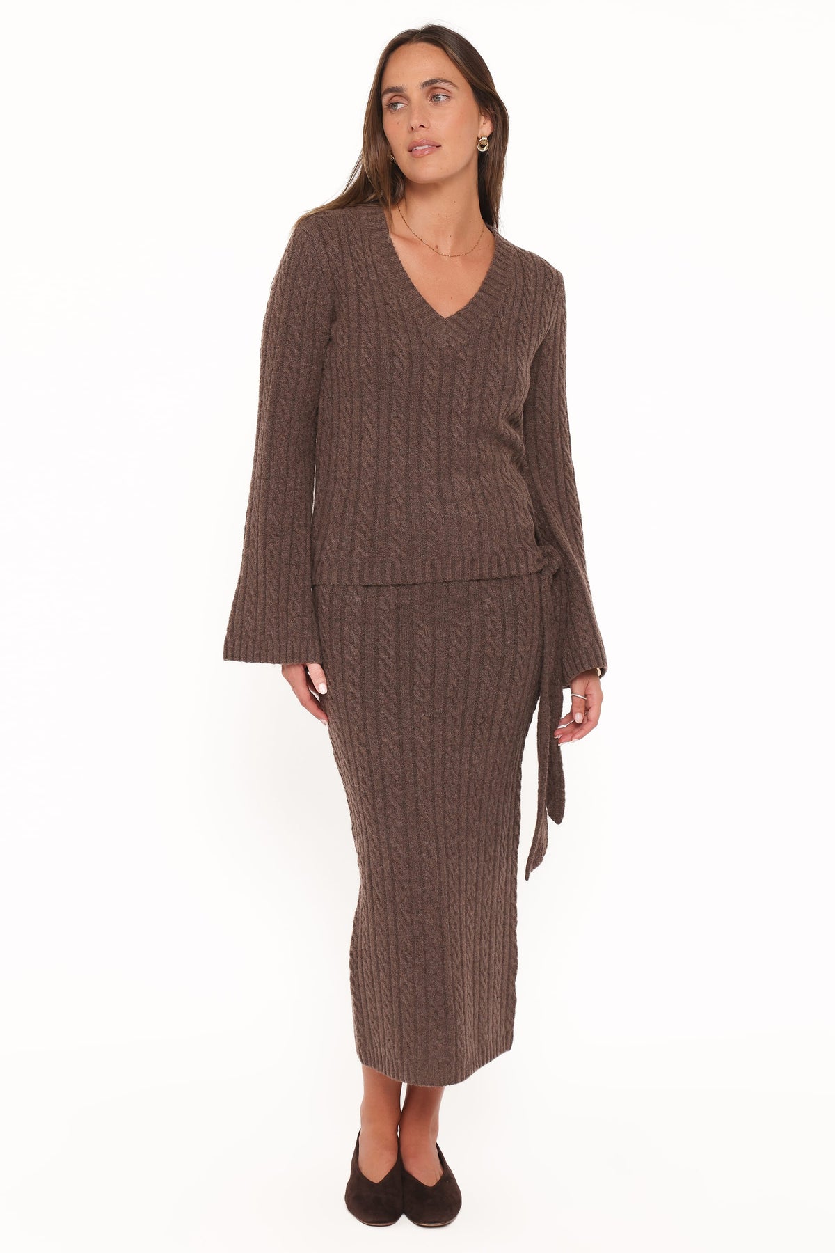 Petal and Pup USA SETS Everett Cable Knit Skirt Set - Chocolate