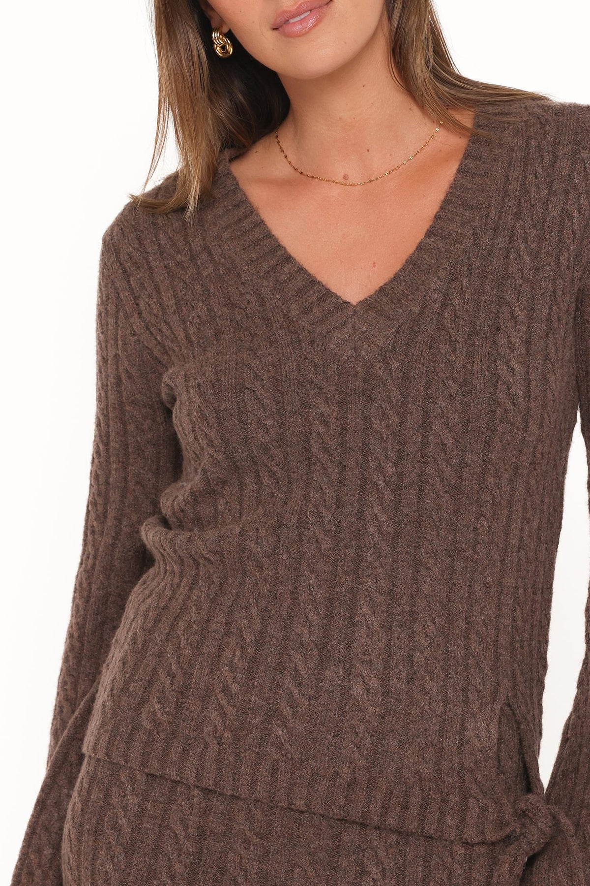 Petal and Pup USA SETS Everett Cable Knit Skirt Set - Chocolate