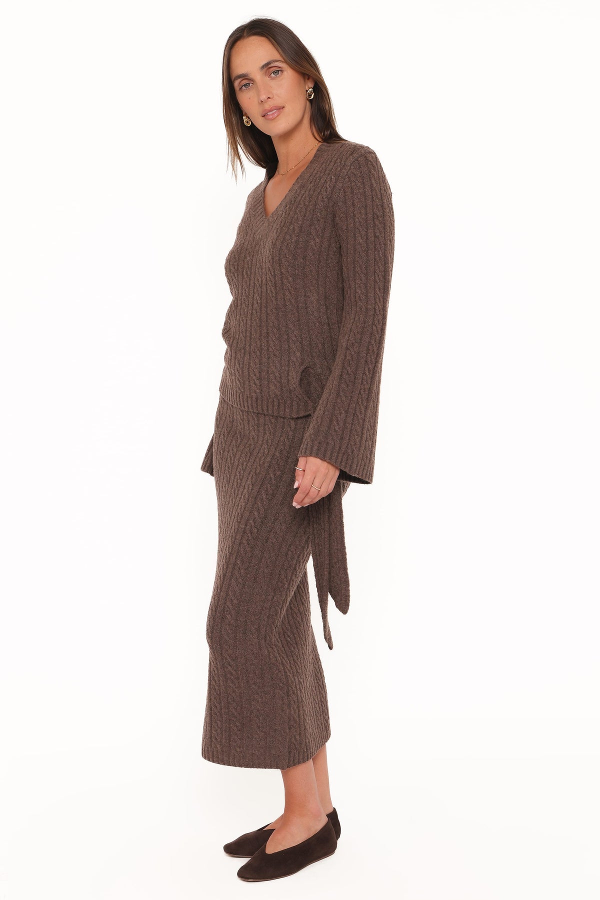 Petal and Pup USA SETS Everett Cable Knit Skirt Set - Chocolate