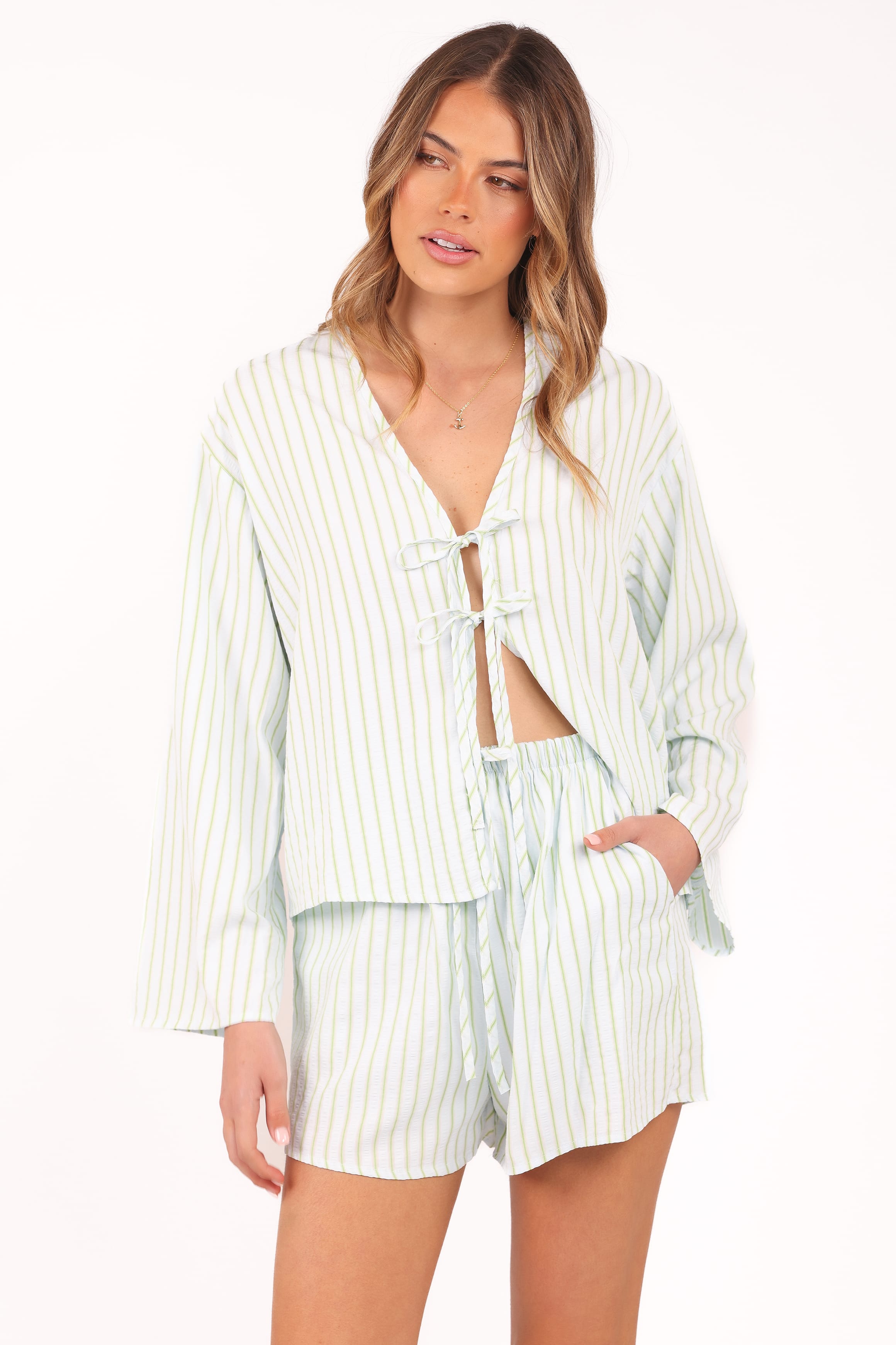 Petal and Pup USA SETS Flynn Short Set - Green Blue Stripe (Hold for Amazon)