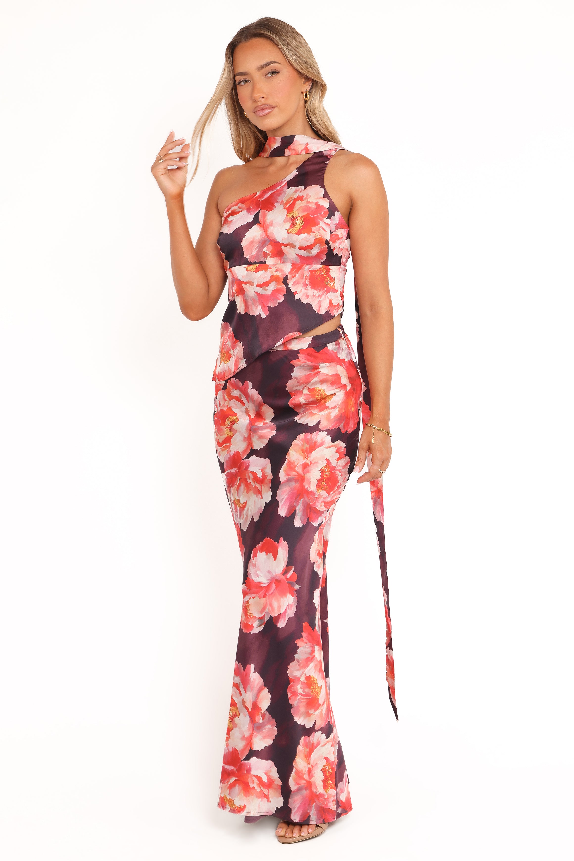 Petal and Pup USA SETS Georgina One Shoulder Skirt Set - Burgundy Peony