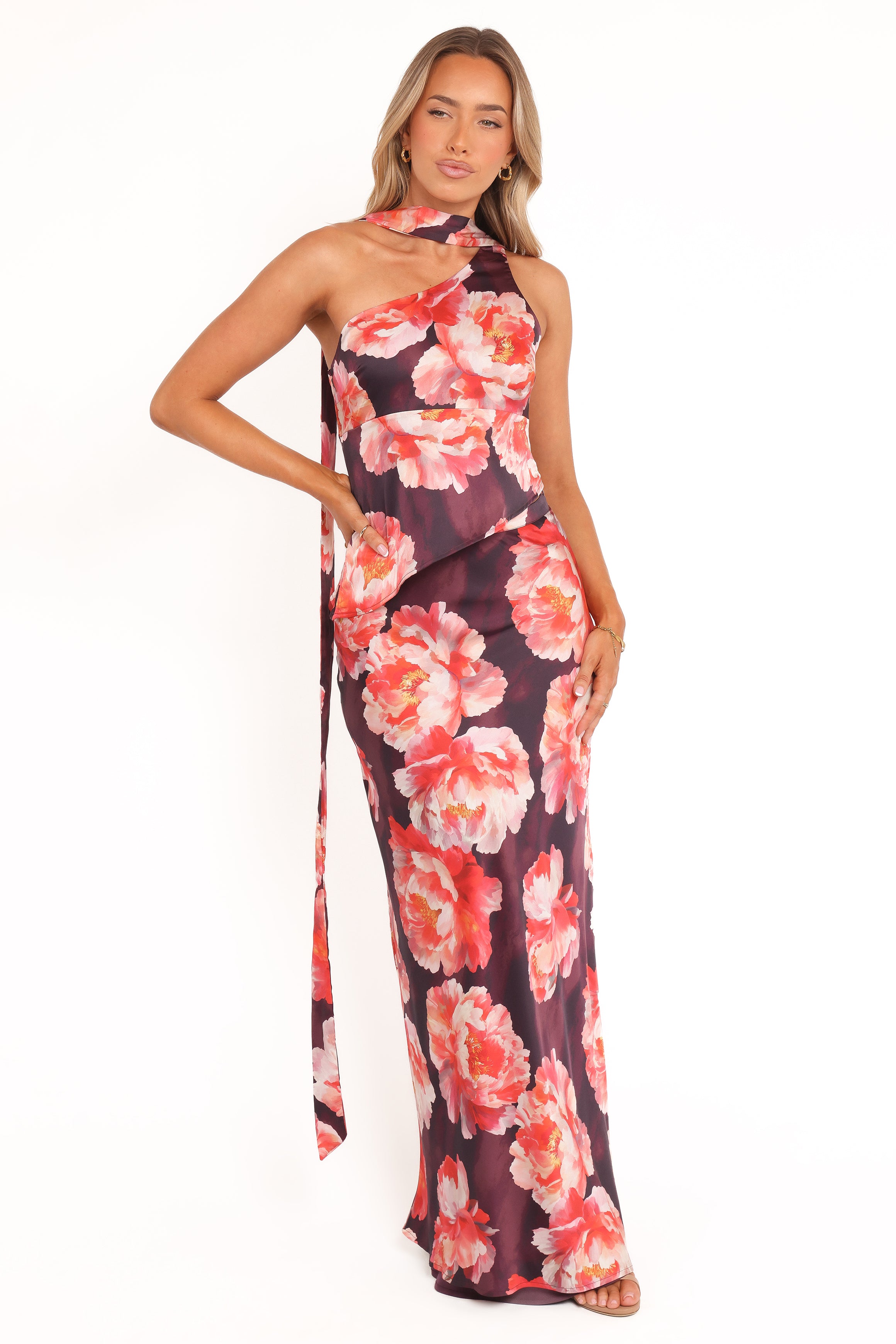 Petal and Pup USA SETS Georgina One Shoulder Skirt Set - Burgundy Peony