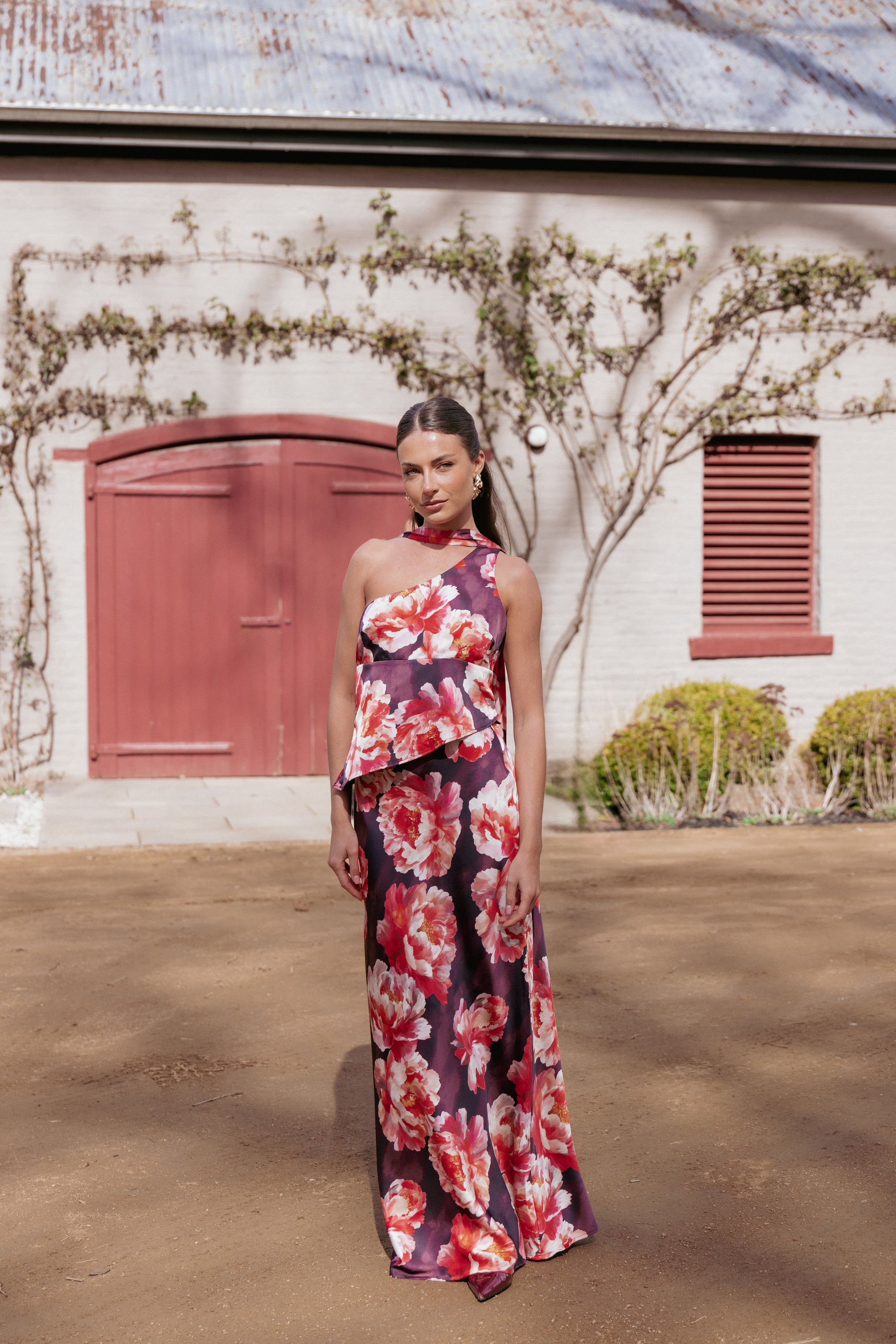 Petal and Pup USA SETS Georgina One Shoulder Skirt Set - Burgundy Peony