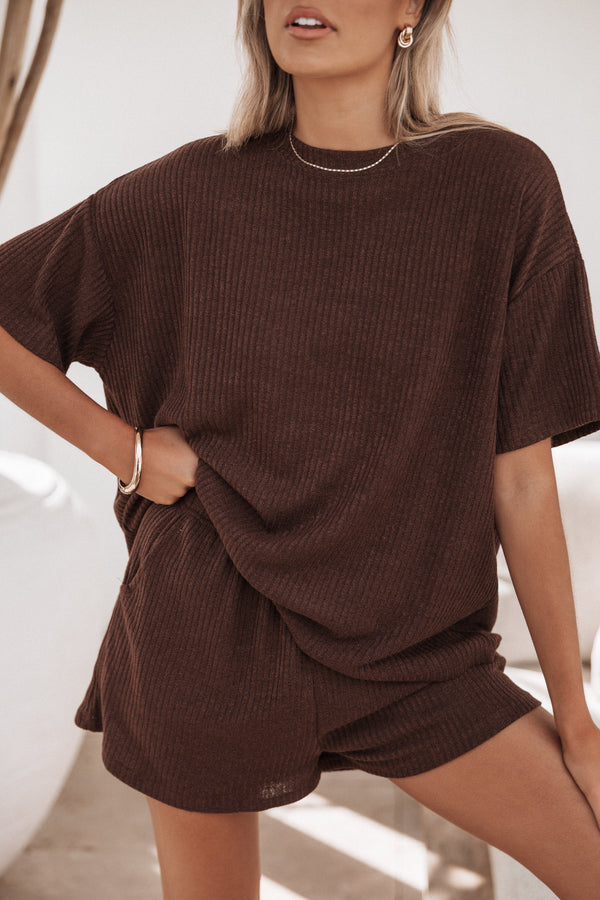 Petal and Pup USA SETS Granger Knit Short Set - Chocolate Brown